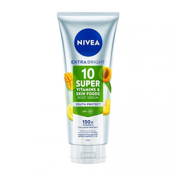 NIVEA Extra Bright 10 Super Vitamins Skin Foods Сыворотка для тела Защита молодости 320 мл. - NIVEA Extra Bright 10 Super Vitamins  Skin Foods Body Serum Youth Protect 320 Ml.