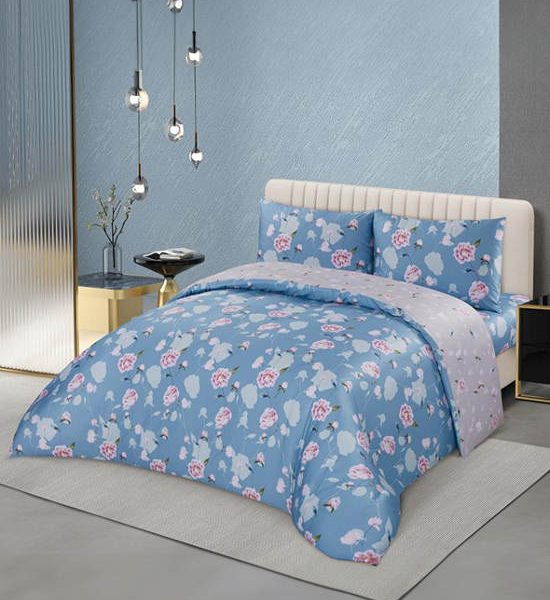 ESQUIRE Fitted Sheet Set Cotton Sateen Collection Rosy A Printed Blue. 100% оригинал