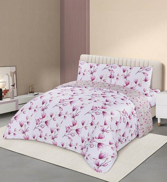 ESQUIRE Fitted Sheet Set Cotton Sateen Collection Magnolia A Printed White/Pink. 100% оригинал
