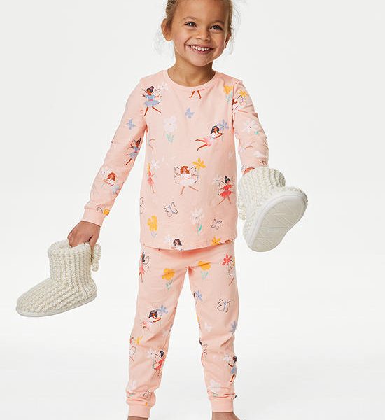 MARKS & SPENCER KIDS Girl Toddler Pyjamas Pure Cotton Fairy Print Pink Mix. 100% оригинал