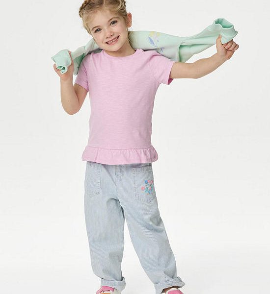 MARKS & SPENCER KIDS Girl Toddler Jeans Cotton Embroidered Striped Denim. 100% оригинал