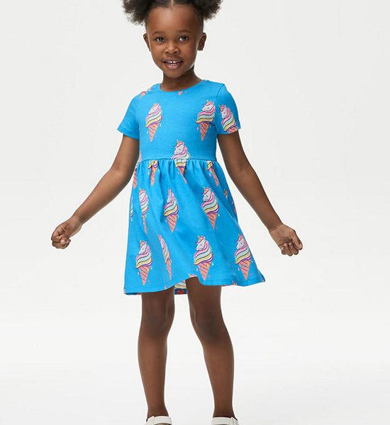 MARKS & SPENCER KIDS Girl Toddler Dress Pure Cotton Print Blue. 100% оригинал