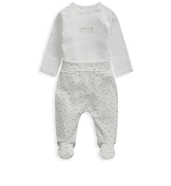 MAMAS & PAPAS Infant Top & Cloud Legging Set Welcome to the World White. 100% оригинал