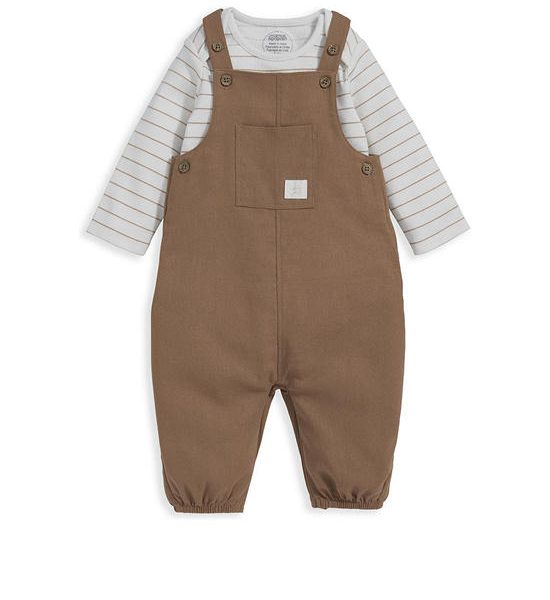 MAMAS & PAPAS Boy Infant Stripe Bodysuit & Dungarees Outfit Set Toffee Brown. 100% оригинал