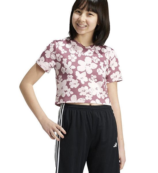 ADIDAS KIDS Girl Cropped Training Tee Train Essentials Seasonal Printed Preloved Crimson / Sandy Pink. 100% оригинал