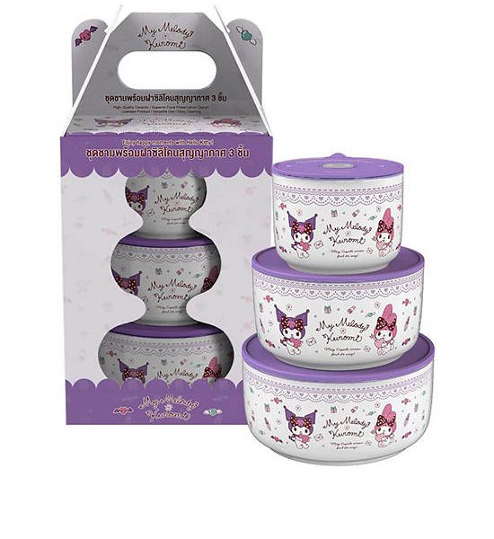 FOFO Bowls Set 3 pcs With Vacuum Silicone Lids Hello Kitty Purple. 100% оригинал