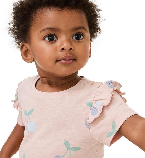 MARKS & SPENCER KIDS Girl Toddler Outfit Cotton Rich Cherry Print 2 Pc Pink Mix. 100% оригинал