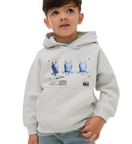 MARKS & SPENCER KIDS Boy Toddler Hoodie Cotton Rich Jellotaur Light Grey. 100% оригинал