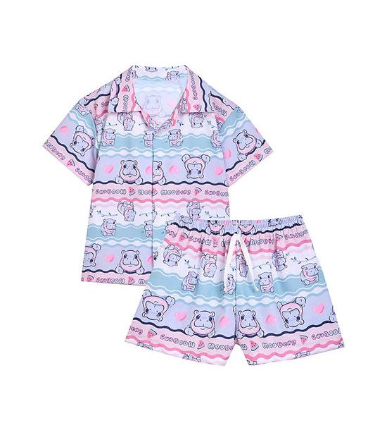 MINI MONO Unisex Kids Set Hawaii Shirt + Shorts Moodeng Print Pink. 100% оригинал