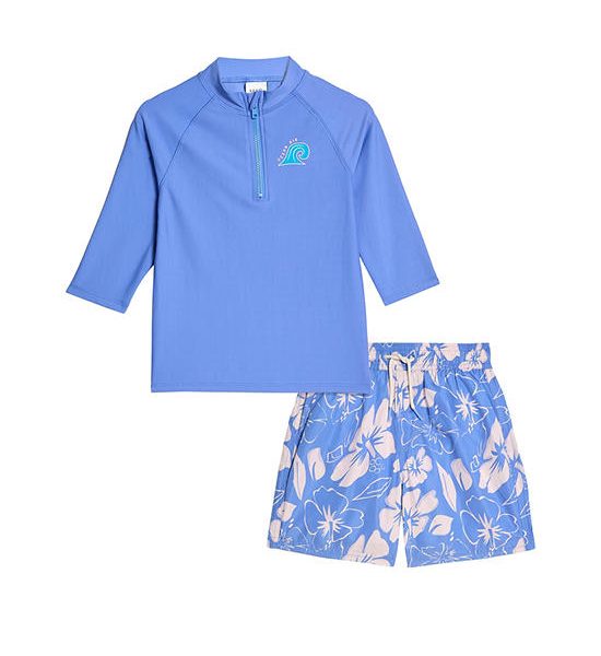 MARKS & SPENCER KIDS Boy Toddler Swim Set Hibiscus 3/4 Sleeve 2pc Blue Mix. 100% оригинал