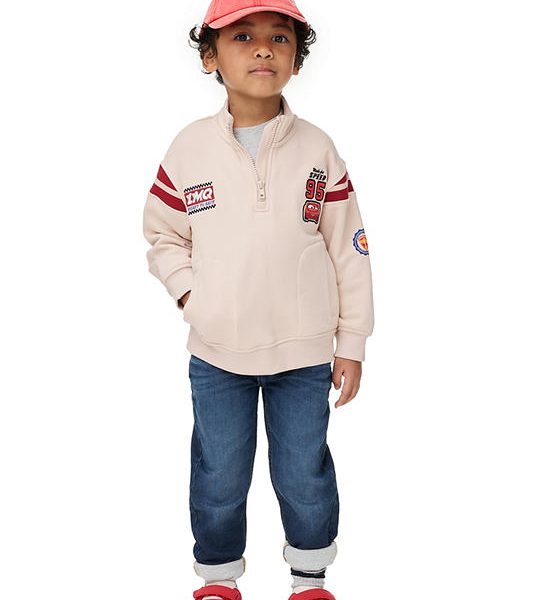 MARKS & SPENCER KIDS Boy Toddler Sweatshirt Cotton Rich Cars Half Zip Ecru. 100% оригинал