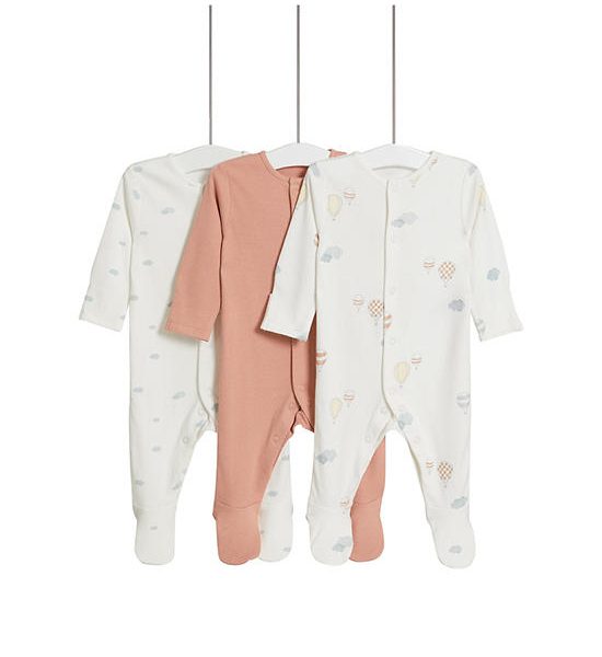 MARKS & SPENCER KIDS Unisex Toddler Sleepsuits Pure Cotton Balloon & Cloud 3 Pk Multi-Color. 100% оригинал