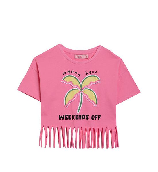 FOF KIDS Girl T-Shirt Graphic Print With Fringe Pink. 100% оригинал