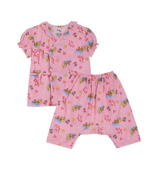 Angel Baby Girl Infant Pyjamas Wrap Shirt Short Sleeves + Pants Tweety Pink. 100% оригинал