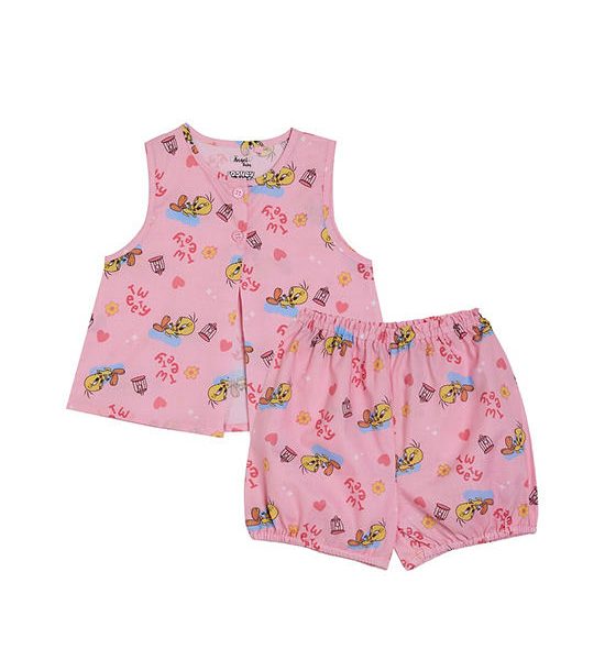 Angel Baby Girl Infant Pyjamas Wrap Shirt Sleeveless + Shorts Tweety Pink. 100% оригинал