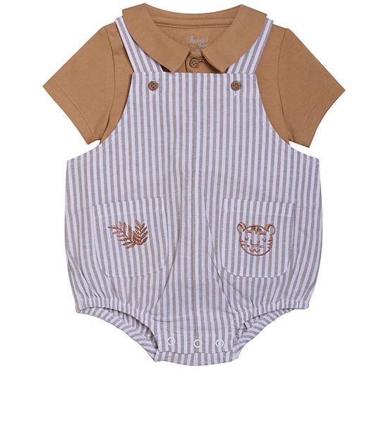 Angel Baby Boy Toddler Set Shirt Short Sleeves + Overalls Dungaree Brown. 100% оригинал
