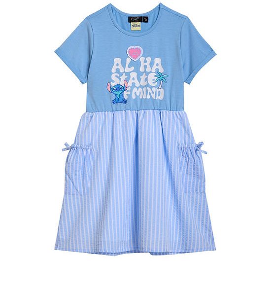FOF KIDS Girl Dress Short Sleeves Crew Neck Lilo & Stitch Light Blue. 100% оригинал