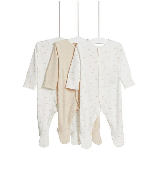 MARKS & SPENCER KIDS Unisex Toddler Sleepsuits Pure Cotton Turtle 3 Pack Ivory. 100% оригинал