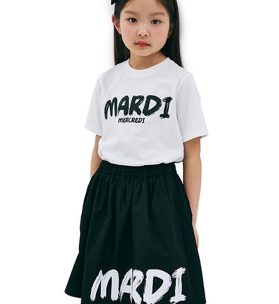 MARDI MERCREDI LES PETITS Kids Tshirt Brush Logo Contrast Ivory Black. 100% оригинал