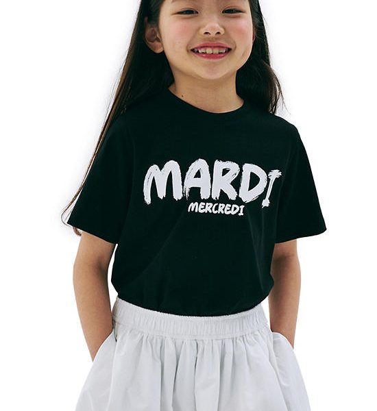MARDI MERCREDI LES PETITS Kids Tshirt Brush Logo Contrast Black White. 100% оригинал