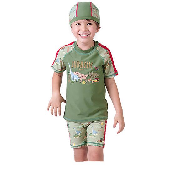 KEED Boy Swimming Set Rashguard Short Sleeves + Shorts Jurassic World Khaki Green. 100% оригинал