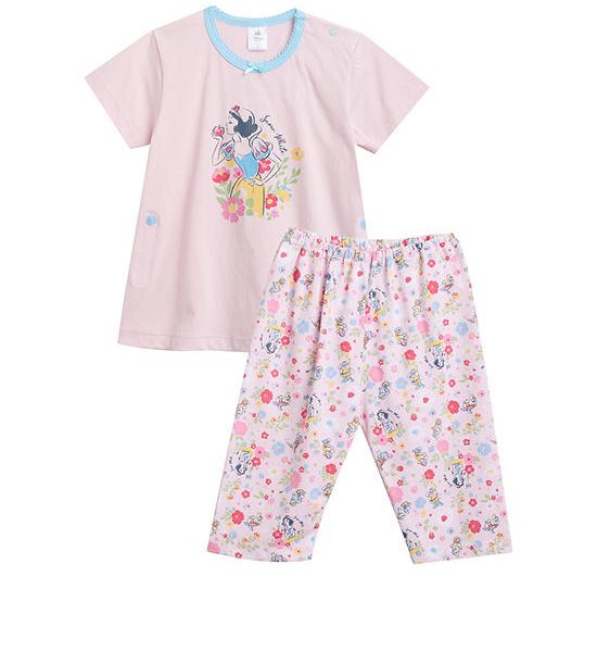 Angel Baby Girl Toddler Pyjamas Set T-Shirt Short Sleeves + Cropped Pants Snow White Print Pink. 100% оригинал