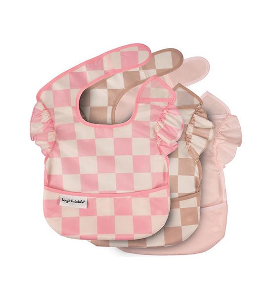 TINY TWINGLE Girl Toddler Bibs Sets Mess-Proof Easy Waterproof 3 Multi-Packs Checkers Multi-Color. 100% оригинал
