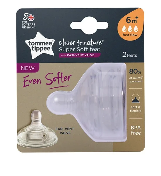 TOMMEE TIPPEE TT CTN Soft Teat - Fast Flow (2 Pcs./Pack) 422124/38 Transparent. 100% оригинал