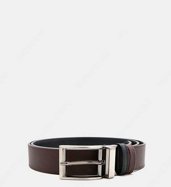 BROWN STONE Brown Executive Saffiano Reversible Belt - Brown. 100% оригинал