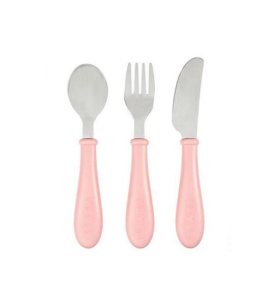 BEABA Stainless Steel Training Cutlery Knife / Fork / Spoon - Vintage Pink. 100% оригинал