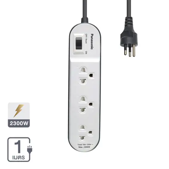 PANASONIC White Power Strip 3 Socket 1 Switch WCHG 24132 W Size 1 M.. 100% оригинал