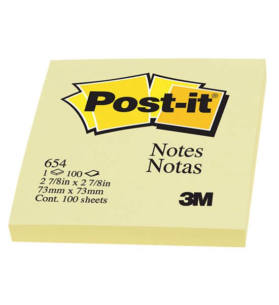 POST-IT POST-IT กระดาษโน้ต รุ่น 654 ขนาด 3x3 นิ้ว สีเหลือง (100 แผ่น). 100% оригинал