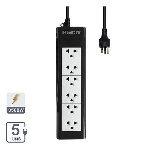 HACO Black Power Strip 6 Sockets TIS16A EPN-6EB/5 Size 5 m. 100% оригинал