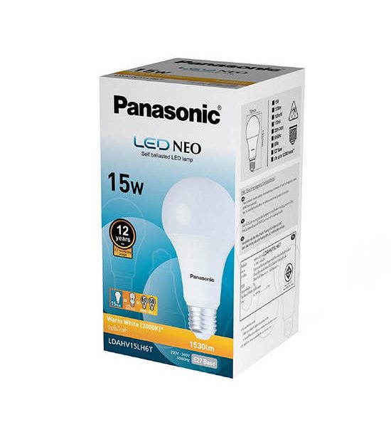 PANASONIC PANASONIC หลอดไฟ LED รุ่น LDAHV15LH6T สีวอร์มไวท์ 15W/1530LM. 100% оригинал