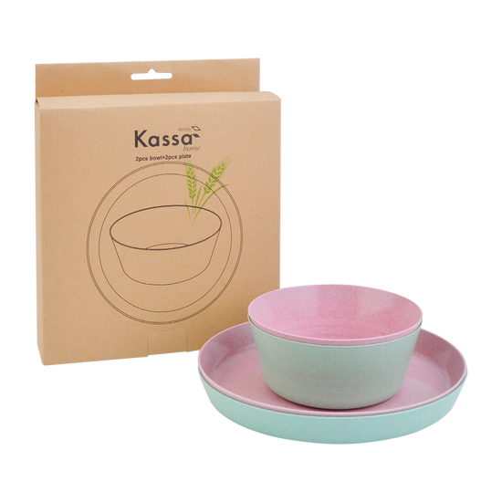 KASSA HOME Green-Pink 2 Pcs. Bowl and 2 Pcs. Plate AT8M5-4PCS (Pack 4 Pcs.). 100% оригинал