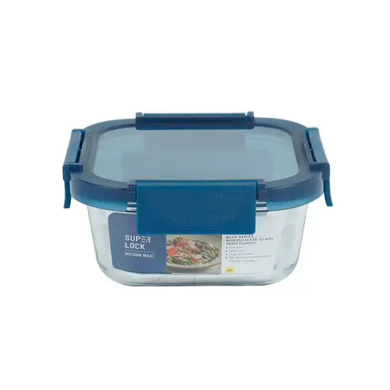 SUPER LOCK Glass food storage box, capacity 520 ml., 1 piece, model 6217, blue. 100% оригинал