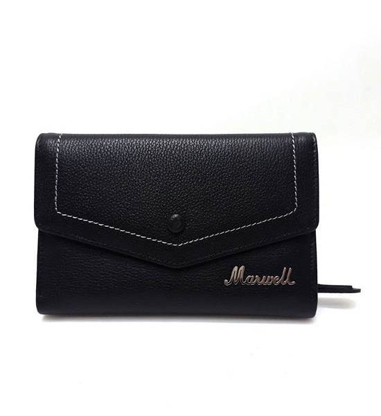 MARWELL Women's Leather Middle Trifold Wallet in Black Color. 100% оригинал