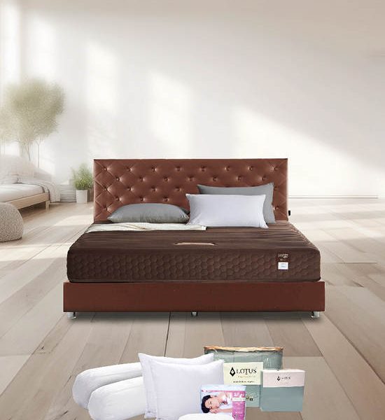 LOTUS Mattress Royce II + Bed Frame: Lucia - PU16 Leather Size 5FT. Light Brown. 100% оригинал