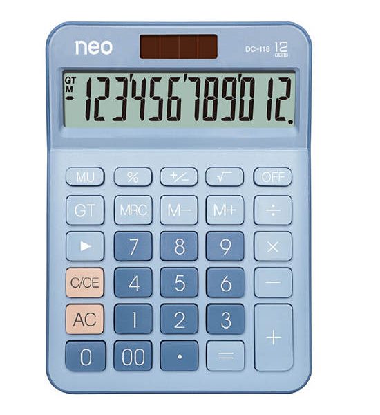 NEO NEO เครื่องคิดเลข 12 หลัก รุ่น DC-118 สีฟ้า. 100% оригинал