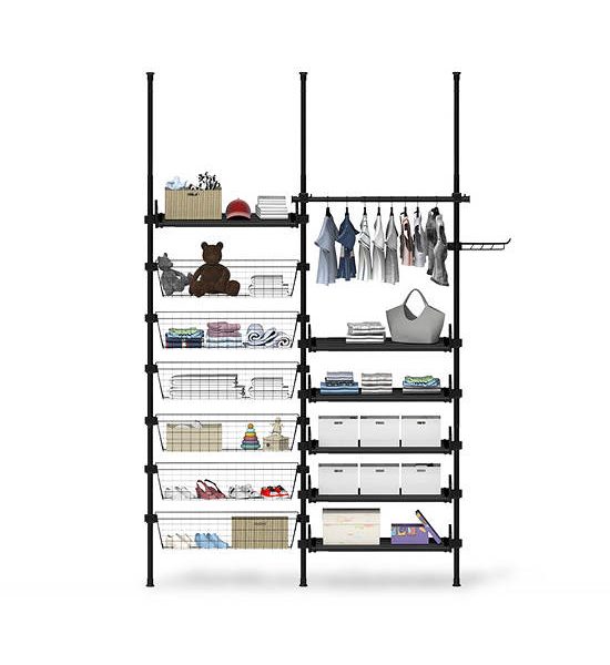 TUGU Set of 3 poles, 1 hanging rail, 6 baskets, 6 shelves, hanging rail without drilling , Black (R67B). 100% оригинал