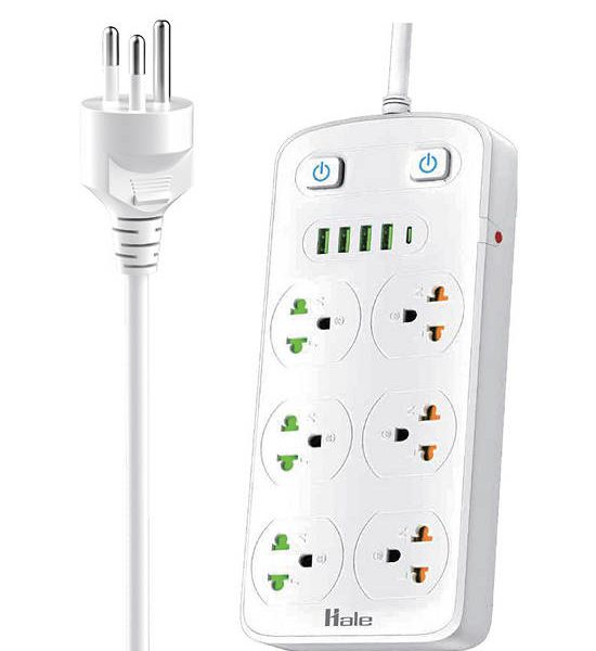 Hale HPC-03 (5 meters) Power outlet, 4 USB Charger ports and 1 PD port, fast charging 2.1A 100% genuine (White). 100% оригинал