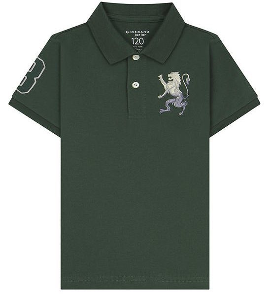 GIORDANO Boy's Lycra Pique Lion Embroidery Polo Sycamore Green. 100% оригинал