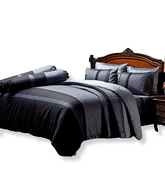 JESSICA BEDDING FITTED SHEET SET WITH COMFORTER 6 FT 6 PCS (King Size) 100% Cotton Silk Shine C1044  Dark Grey. 100% оригинал