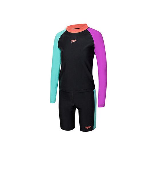 SPEEDO Girls Swimsuit Colourblock Rash Top & Jammer Set Black - SP111SP424EGTH. 100% оригинал