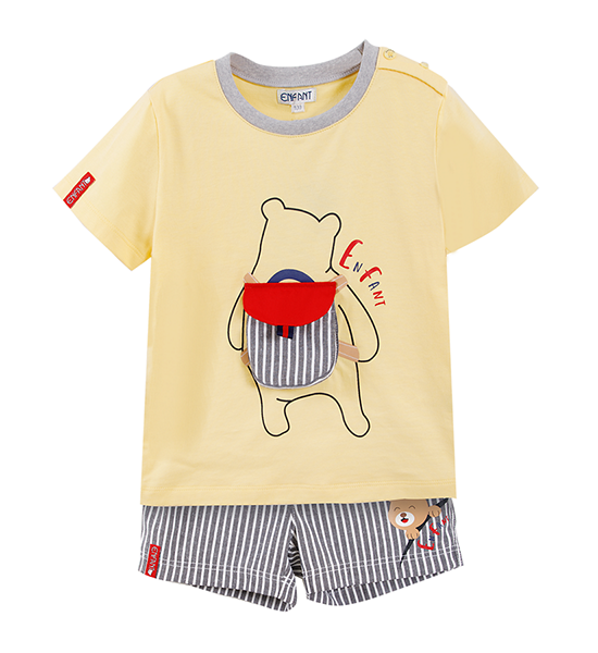 ENFANT Boys' Set Cartoon-Print Crew Neck T-Shirt + 3/4 Pants EE1U41 - Yellow. 100% оригинал