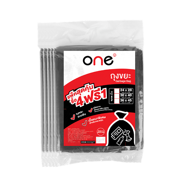 @ONE ONE ถุงขยะรีไซเคิลหนา 1 กก. สีดำ ขนาด 36x45 นิ้ว (แพ็ค 4 ฟรี 1). 100% оригинал