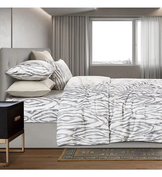 ESQUIRE Bamboo Coolplus Collection Fitted Sheet Set 3.5 Ft 2 Pcs (Twin Size) Zebra Printed Grey Оригинал