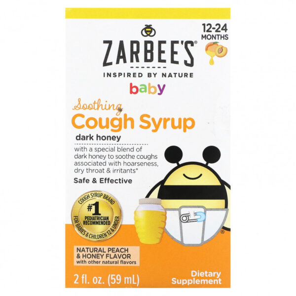 Zarbee's, детский успокаивающий сироп от кашля, для детей от 12 до 24 месяцев, вкус натурального персика и меда, 59 мл (2 жидк. унции)