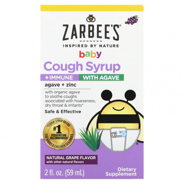 Zarbee's, детский сироп от кашля для поддержки иммунитета с агавой, натуральный виноградный вкус, 59 мл (2 жидк. унции)
