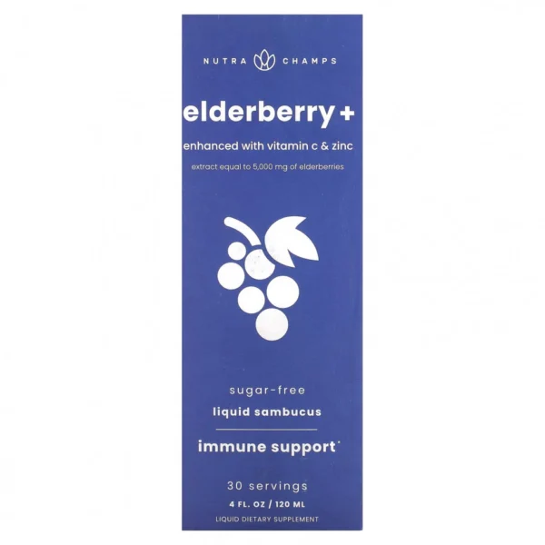 NutraChamps, Elderberry +, обогащенная витамином C и цинком, натуральные ягоды, 120 мл (4 жидк. Унции)